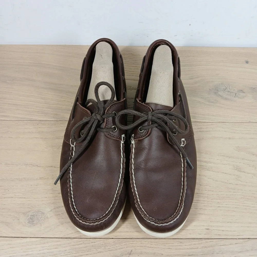 Timberland Boat Shoes Mens 11.5 Brown Leather Lace Up OrthoLite Comfort Casual